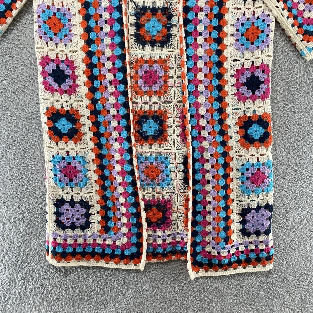 POL Cardigan Sweater Womens Granny Square Crochet Cottagecore Duster - Picture 3 of 12